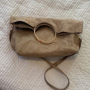 Banana Republic tan with gold accent fold over bag.